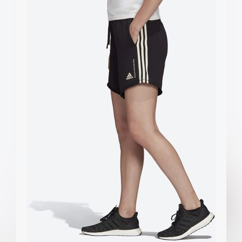 Adidas 6” inseam French Terry recycled cotton shorts.